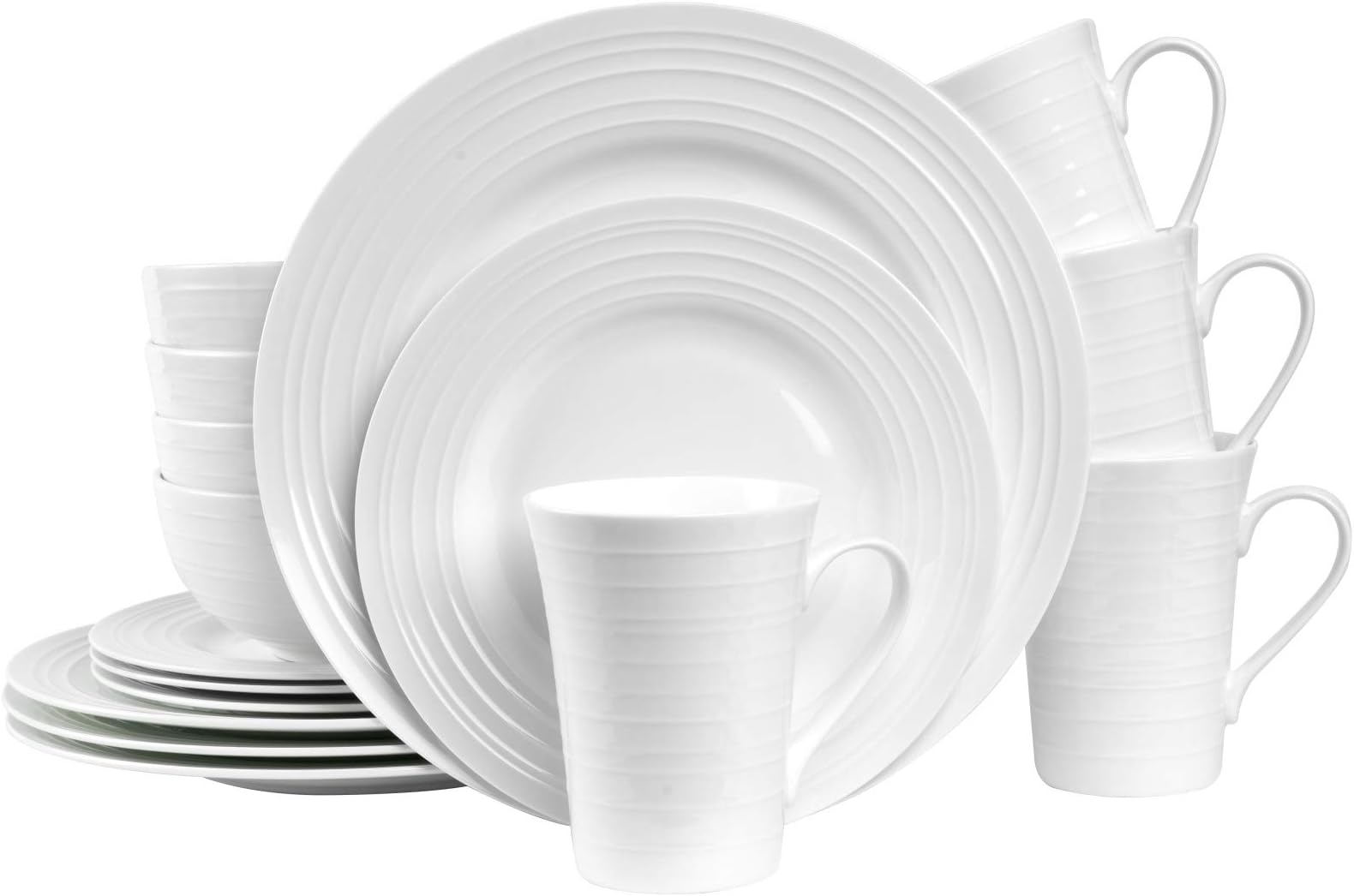 Stone LainBone China Round Swirl Design 32 Piece Dinnerware Set, White