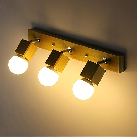 YXNKK E27 Lámpara de Espejo Baño, 3 Luces, Luz de Espejo de Madera