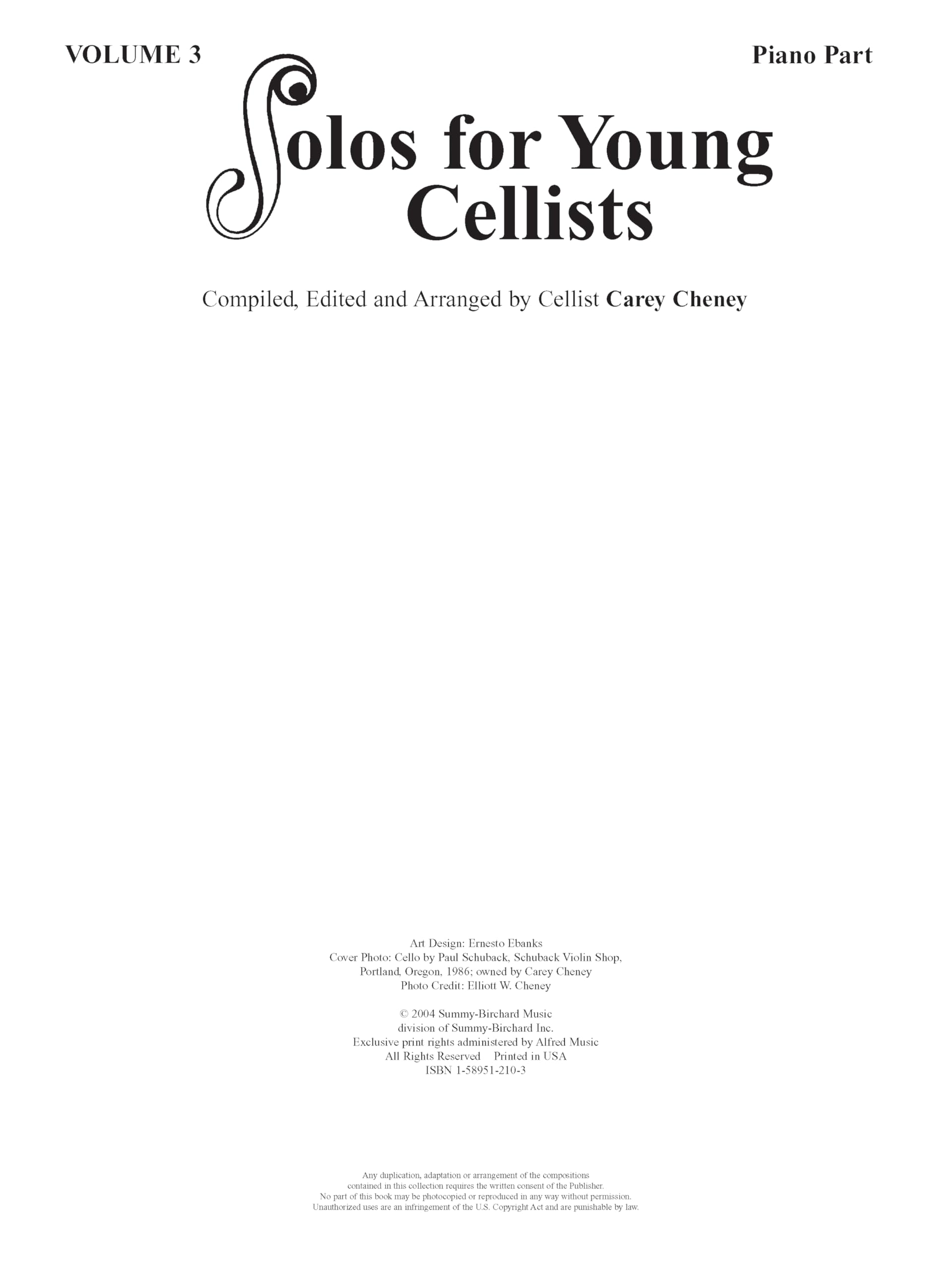 Solos For Young Cellists Volume 3: Piano Part