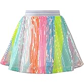 Sequin Skirt for Girls Kids Elastic Waist A-Line Sparlky Mini Skirt with Lining