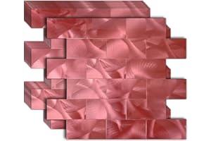 YMMXGE 10-Sheet Peel and Stick Backsplash Tile for Home Decor, Self Adhesive Subway Sticker Aluminum 3D Wall Stick on Kitchen,Bathroom,Fireplace,Laundry Table (10, Bright red)