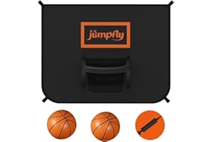Jumpfly Trampoline Basketball Hoop - Trampoline Basketball Hoop Attachment with Enclosure, 2 Mini Basketballs & 1 Pump - Soft Materials & Breakaway Rim for Safe Dunking