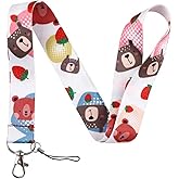 Pinstant Strawberry Strawberries Fruit Bear Bears Brown Red Teddy Stuffed Cute Cartoon Kawaii 17.7" Neck Lanyard Keychain Holder ID Badge Mobile Phone Pin Strap