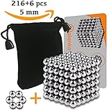 222 Magnetic Balls Sculpture Toy - 216 + 6 Spare Pieces 5mm Large Size - Includes Carrying Bag and Plastic Card Separator - DIY Fidget Magnets Science Kit - 5mm Set of 222
