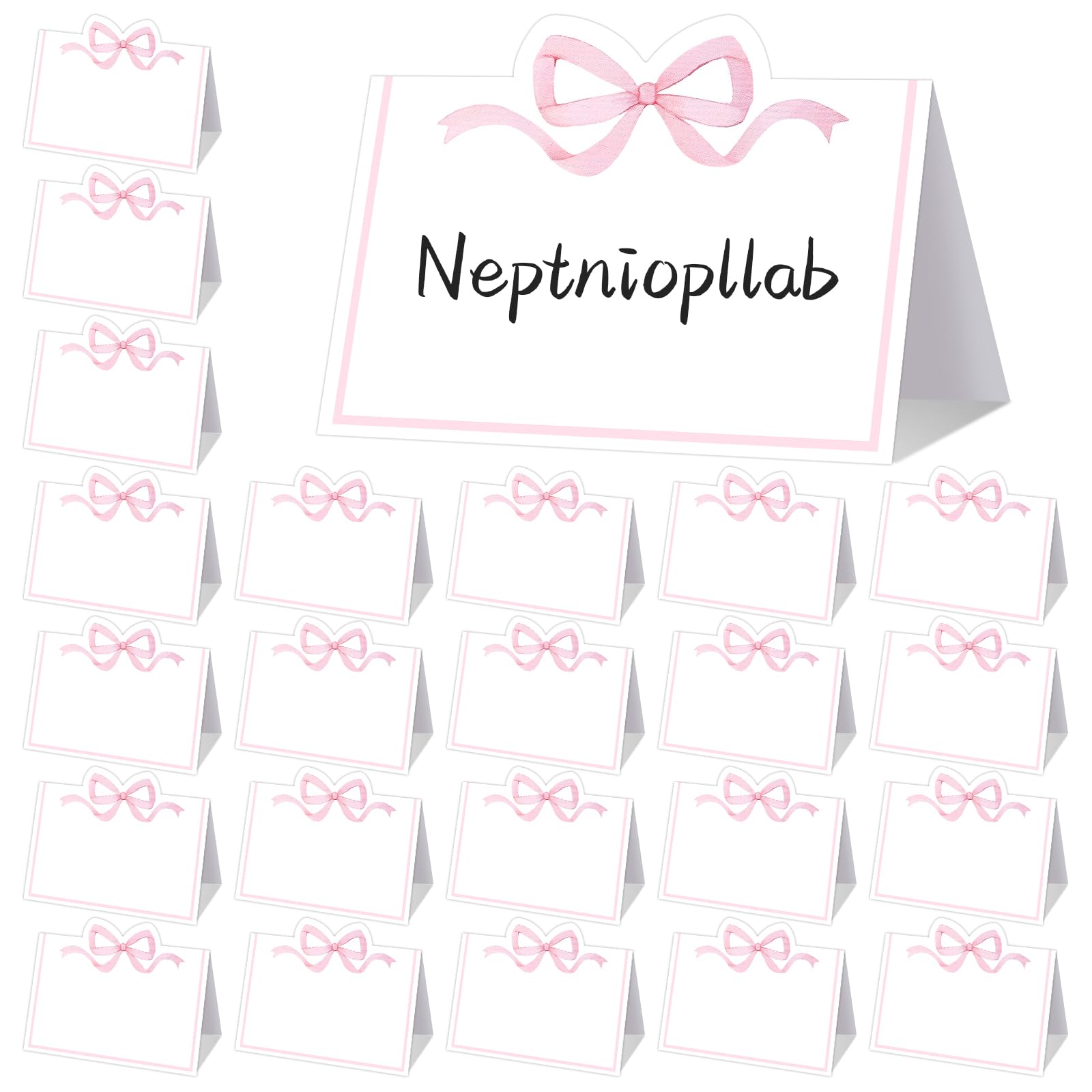 Photo 1 of 100pcs Bow Place Cards for Table Setting Bowknot Name Cards for Blank Seat Assignment Label Coquette Birthday Party (Pink)