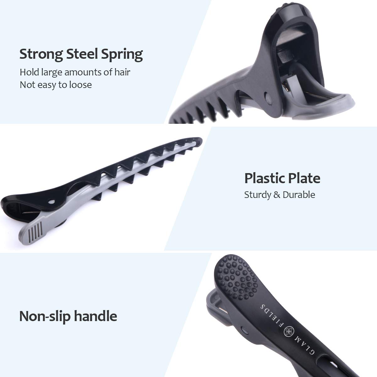 GLAMFIELDS 6 Pack Professional Plastic Shark Hair Clips for Styling and Sectioning - Durable Shark Hair Clip with Non-slip grip & Wide Big Teeth for Easy Styling Thick/Thin : Beauty