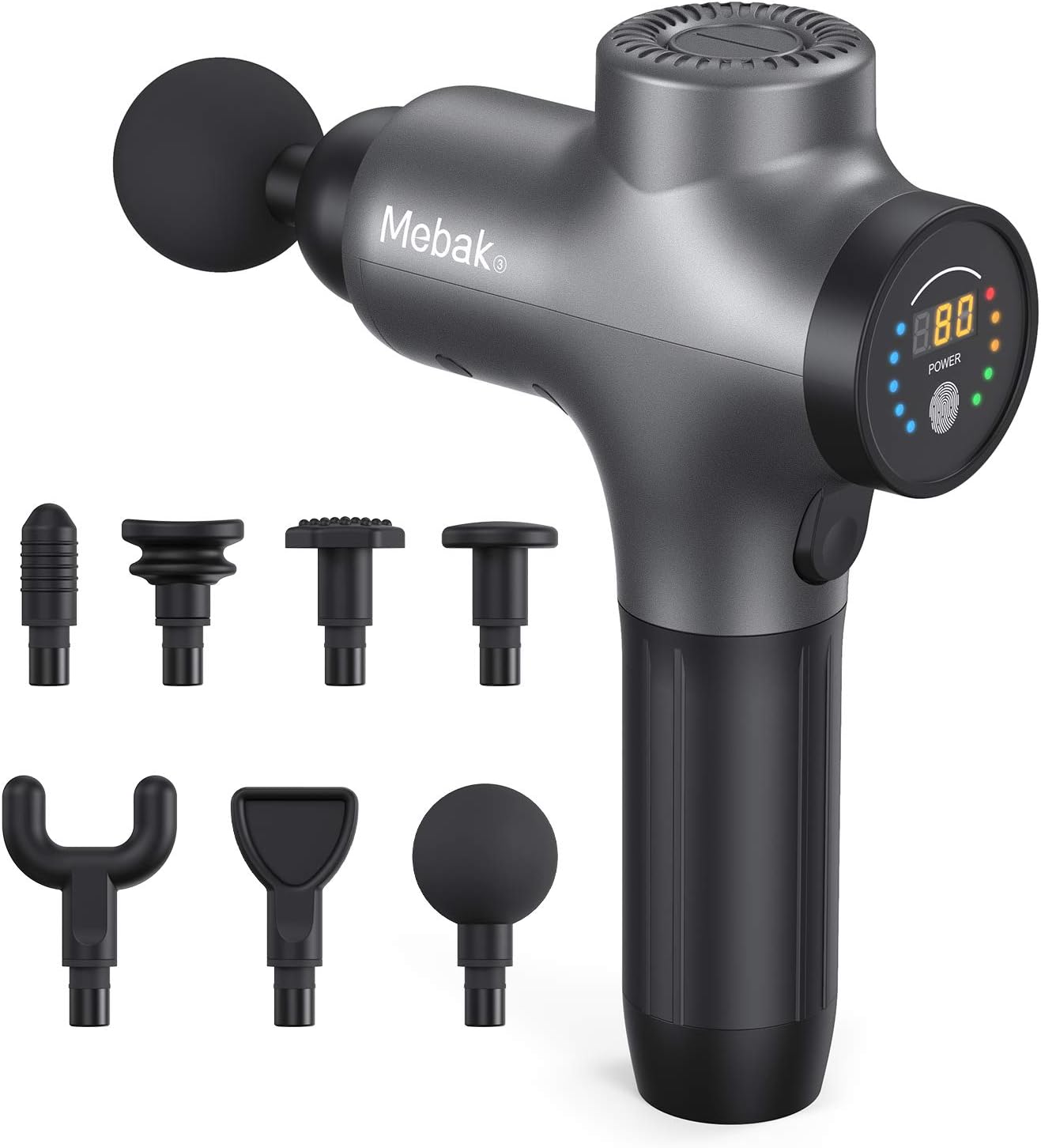 Massager Gun Deep Tissue Percussion Muscle Massage for Pain Relief, Super Quiet Portable Neck Back Body Relaxation Electric Drill Sport Massager Brushless Motor with 7 Attachment 5 Speeds Mebak3: Health & Personal Care
