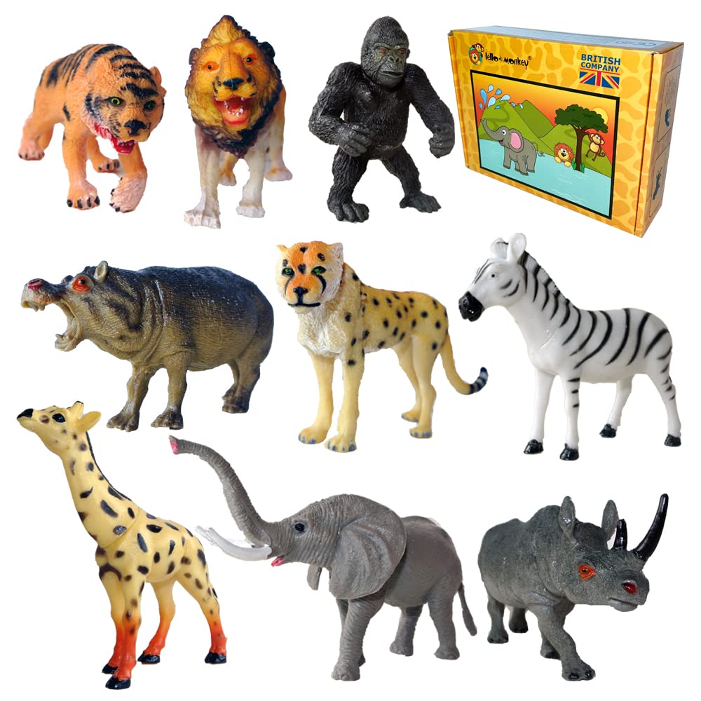 Safari animal toy plastic figures - set of 9 boxed