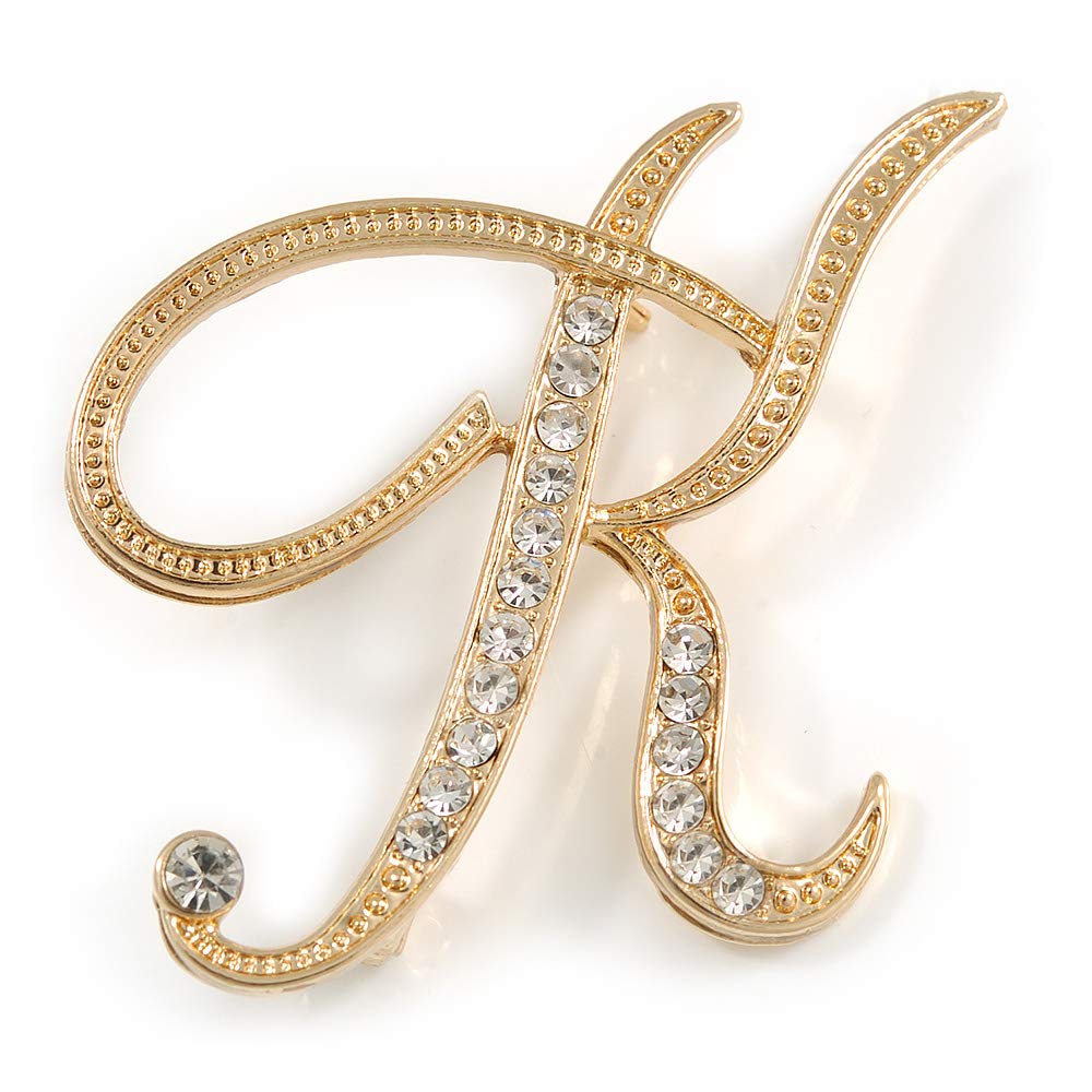 'K' Gold Plated Clear Crystal Letter K Alphabet Initial Brooch Personalised Jewellery Gift - 50mm Tall