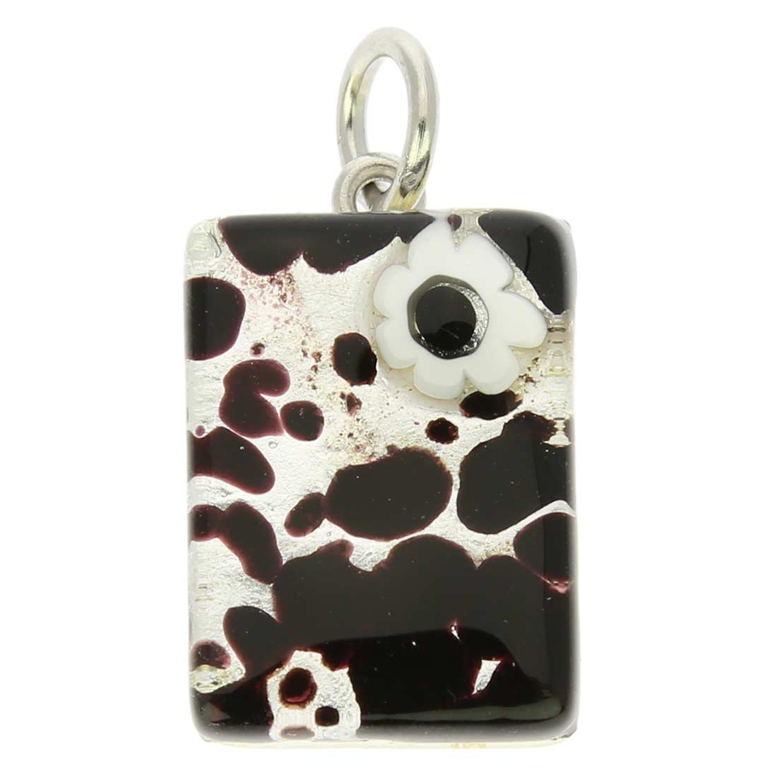Glass Of Venice Murano Glass Venetian Reflections Rectangular Pendant - Dark Purple Silver