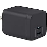 �鶹�� Basics Fast Charging USB C Nano GaN Wall Charger, 65W 2-Port for Laptops, Tablets, Phones, Black
