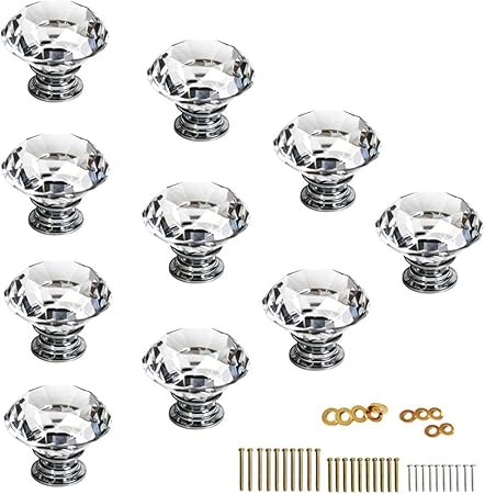 Sumnacon 10 Pcs 1 2inch Clear Crystal Glass Door Knobs Diamond