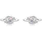 Saturn Earrings 925 Sterling Silver Planet Opal Stud Earrings Moon Star Saturn Jewelry Gifts for Women Mom Wife