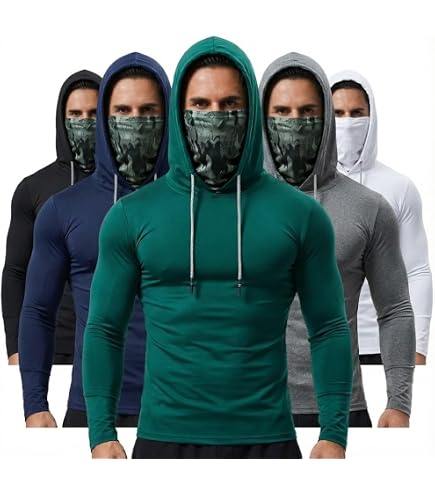 DGHM-JLMY Men's Hooded Long Sleeve Fitness Suit Mask Shirts