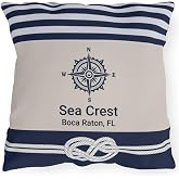 Custom Boat Pillow Nautical Accessories Personalized Yacht Bedding Beach House Captain Anchor Decor Welcome Aboard Sailor Throw Waterproof Cushion Outdoor Water Resistant Nautical Made in USA