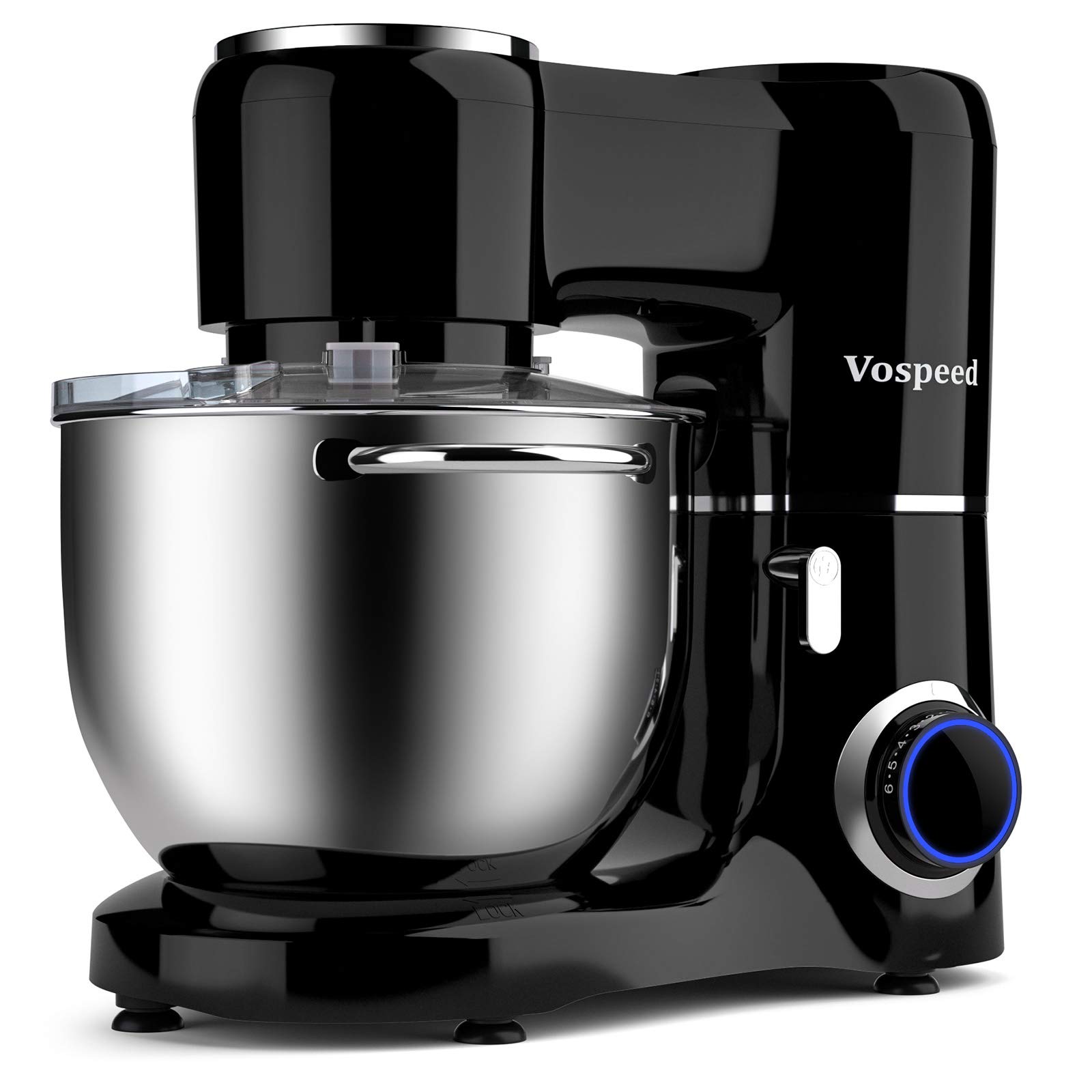 Vospeed Stand Mixer 8L Cake Mixer Electric Kitchen Food Mixer with Stainless Steel Bowl, Beater, Dough Hook, Whisk for Baking, Dishwasher Safe (Black)