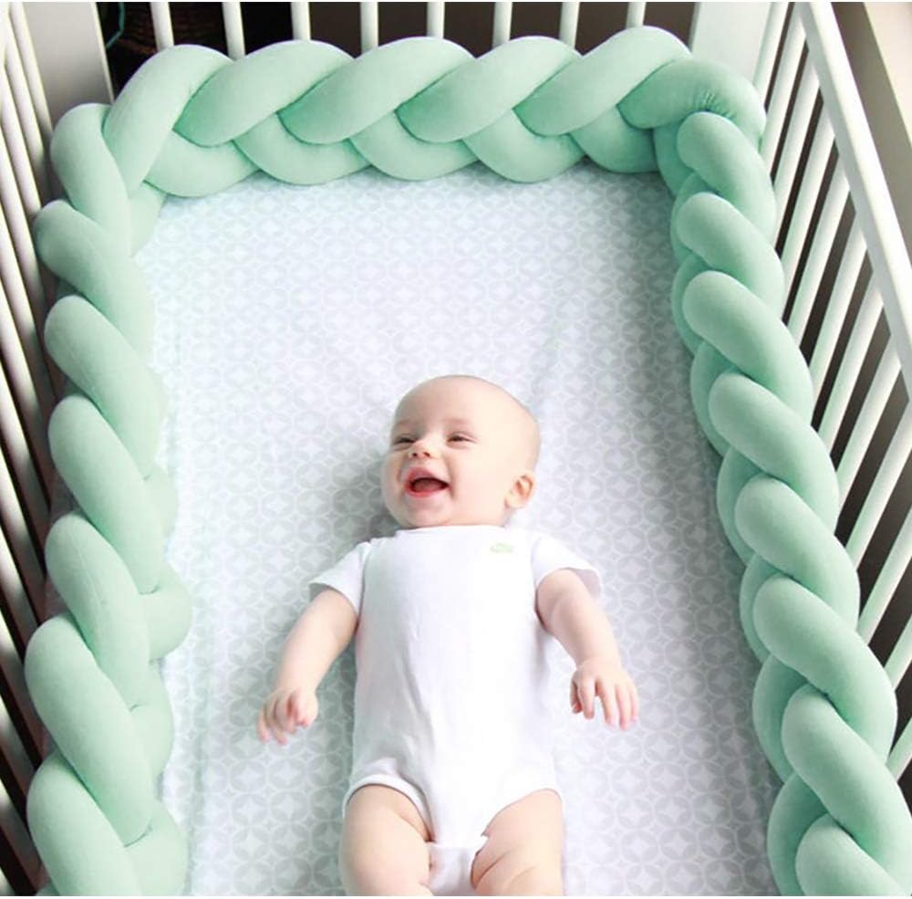 Soft Knot Pillow Decorative Baby Bedding Sheets Braided Crib Bumper Knot Pillow Cushion (Pure Color) (Green, 78.7 inch)
