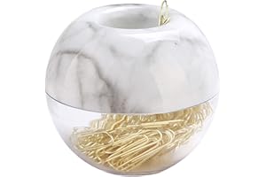MultiBey Gold Paper Clips in Elegant Magnetic Marble White Clip Holder, 28mm, 100 Clips per Box
