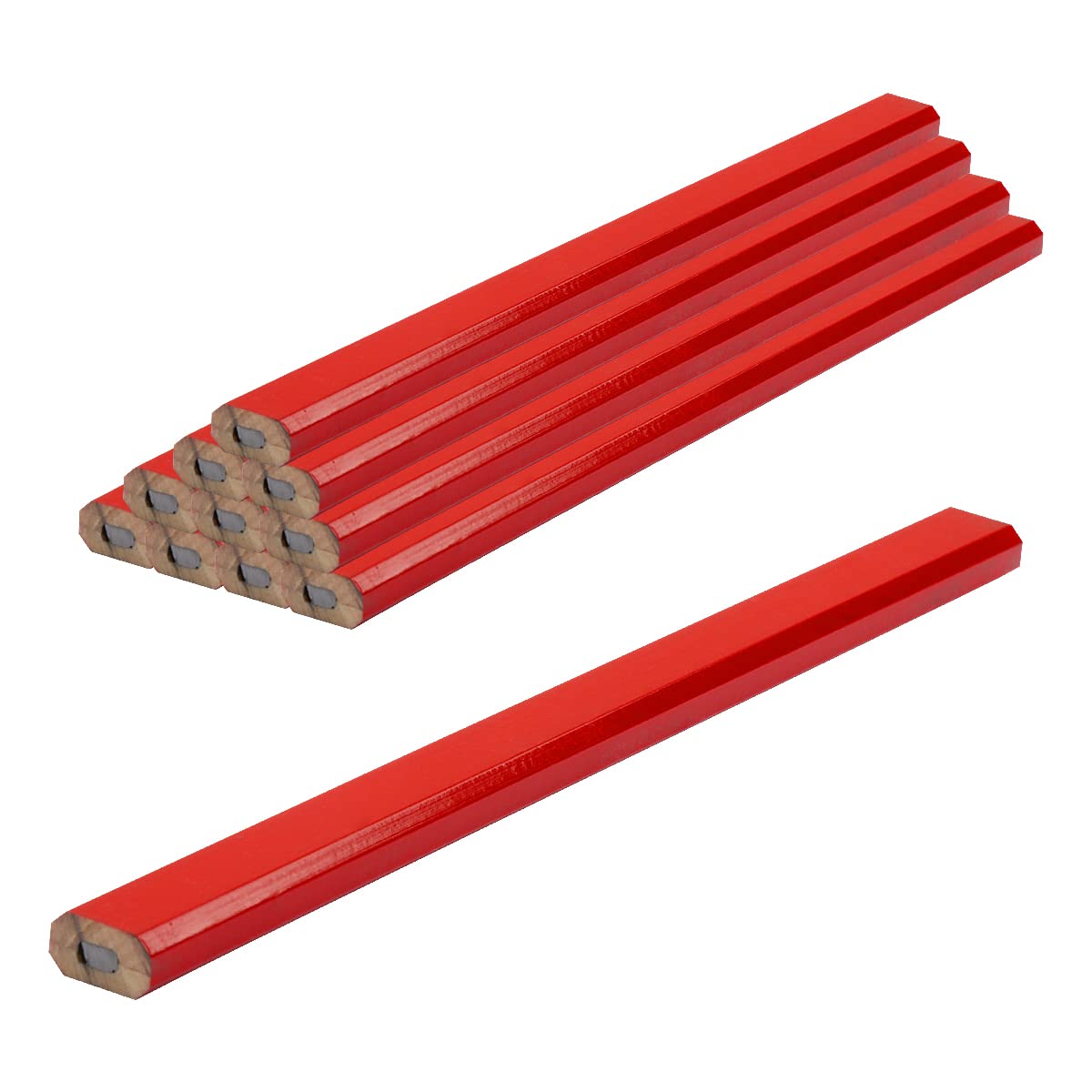 Jagowa 10PCS Carpenters Pencils Flat Wood HB 175mm Professional Carpenter Pencils for Woodworking Drawing Marking Construction Red