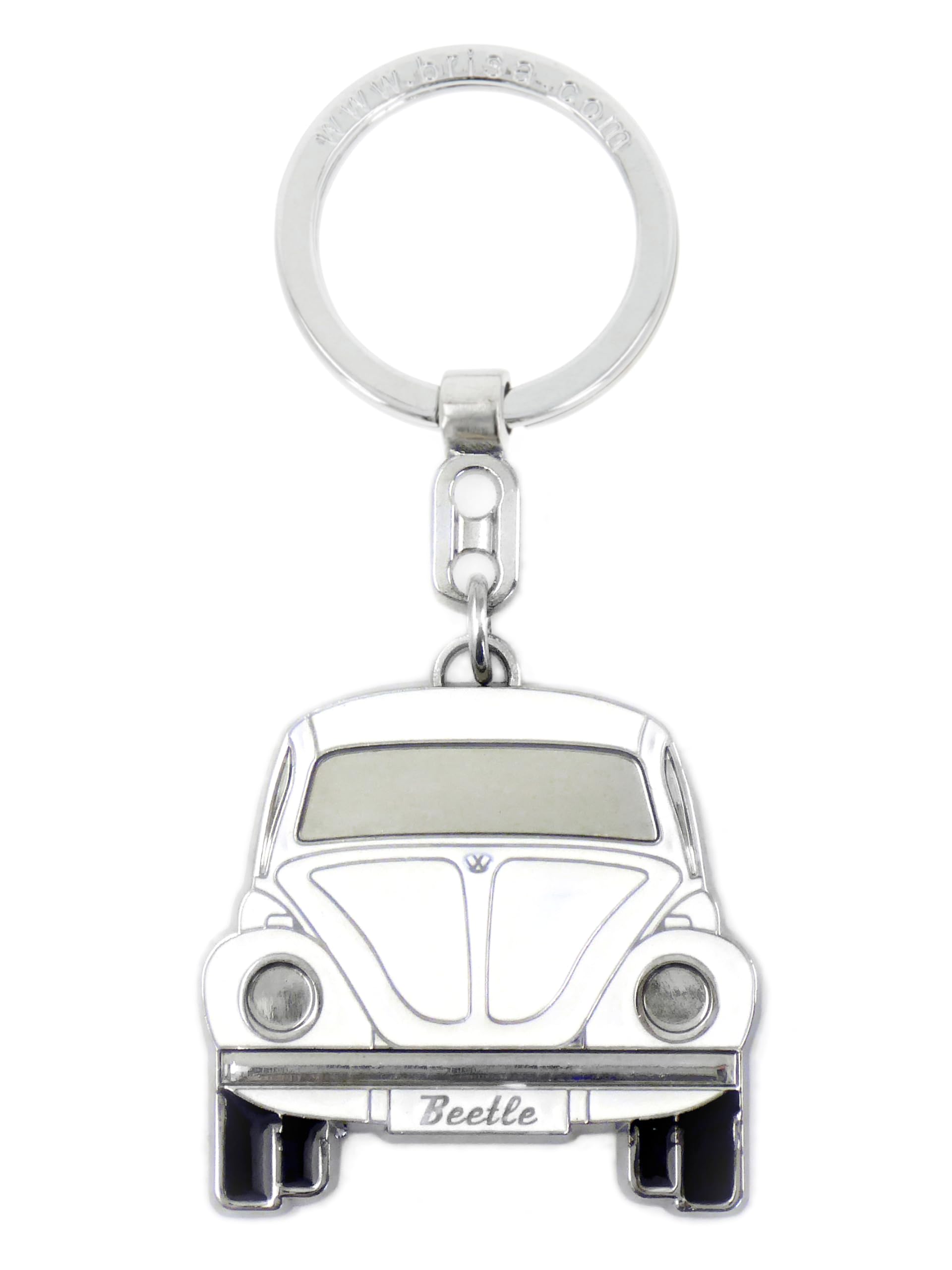 BRISA VW Collection - Volkswagen Enamel Metal Keyring Keychain Accessory Keyholder in Beetle Bug Design (Front/White)