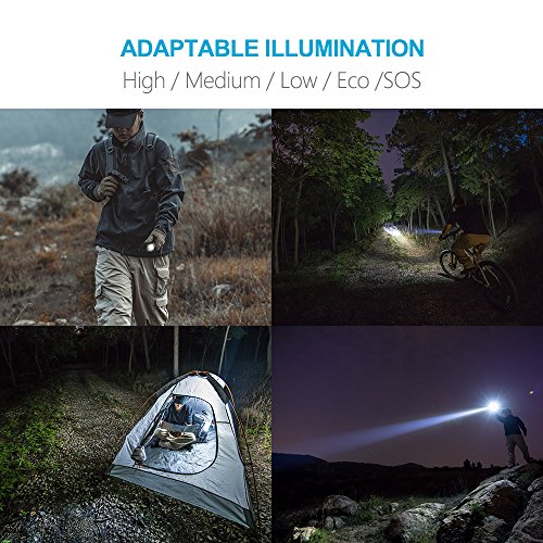 Linterna LED Alta Potencia Recargable Tactica Militar Linterna Resistente al Agua Ipx8 1200 LM CREE LED de Enfoque Ajustable Portátil,Carga...