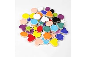 OAKBUD Mosaic Tiles for Crafts Assorted Color Ceramic Glitter Mosaic Supplies Pieces Bulk Square Flower Pentagram Ellipse Irregular Size, 100g (Flower Pentagram Ellipse Mix)