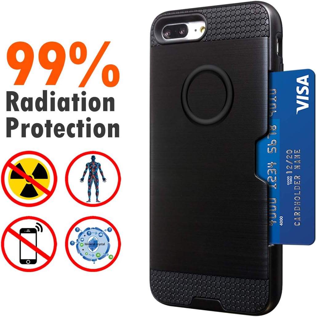 YUEKAI Radiation Protection iPhone 8 Plus Case/iPhone 7 Plus Case, Wallet Card Holder Cover, Anti Radiation 99% EMF Protection, Double Protection Compatible with Apple iPhone 7/8 Plus (Black)