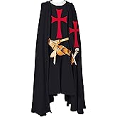 SUNLEXA Medieval Tunic Templar Knight Halloween Costume Hooded Cap Cloak Renaissance Surcoat Cosplay Costumes Size (S-6XL)