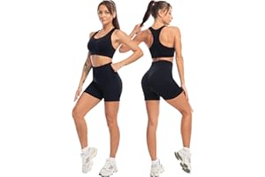 SALSPOR Workout Sets for Women 2 Piece - Seamless Yoga Outfits Shorts and Padded Sports Bra Gym Athletic Clothing Set