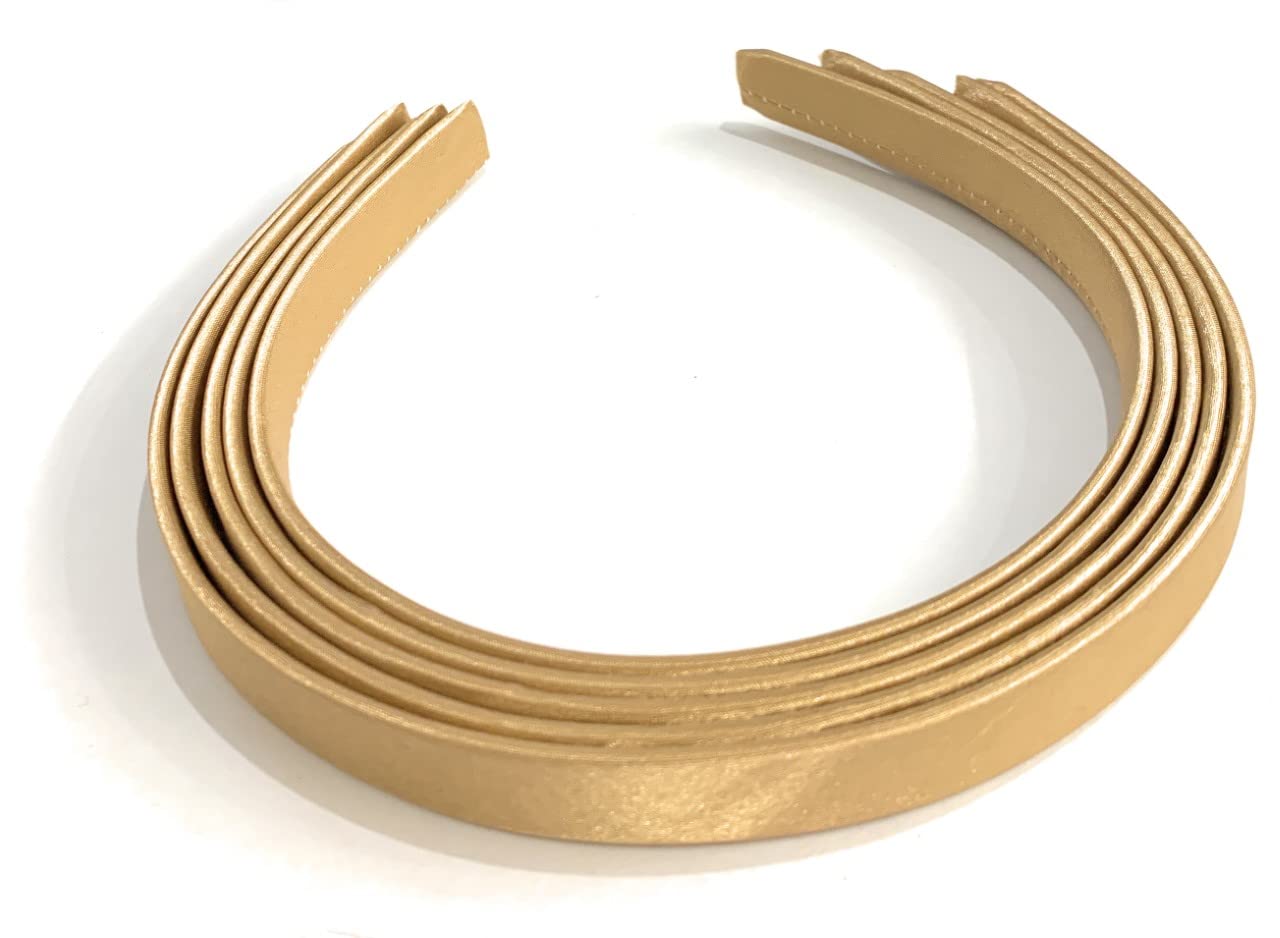 5 x 15mm Thick Plain Satin Headbands Pack School Girls Alice Hair Band DIY Headband Set UK (Champagne Gold)
