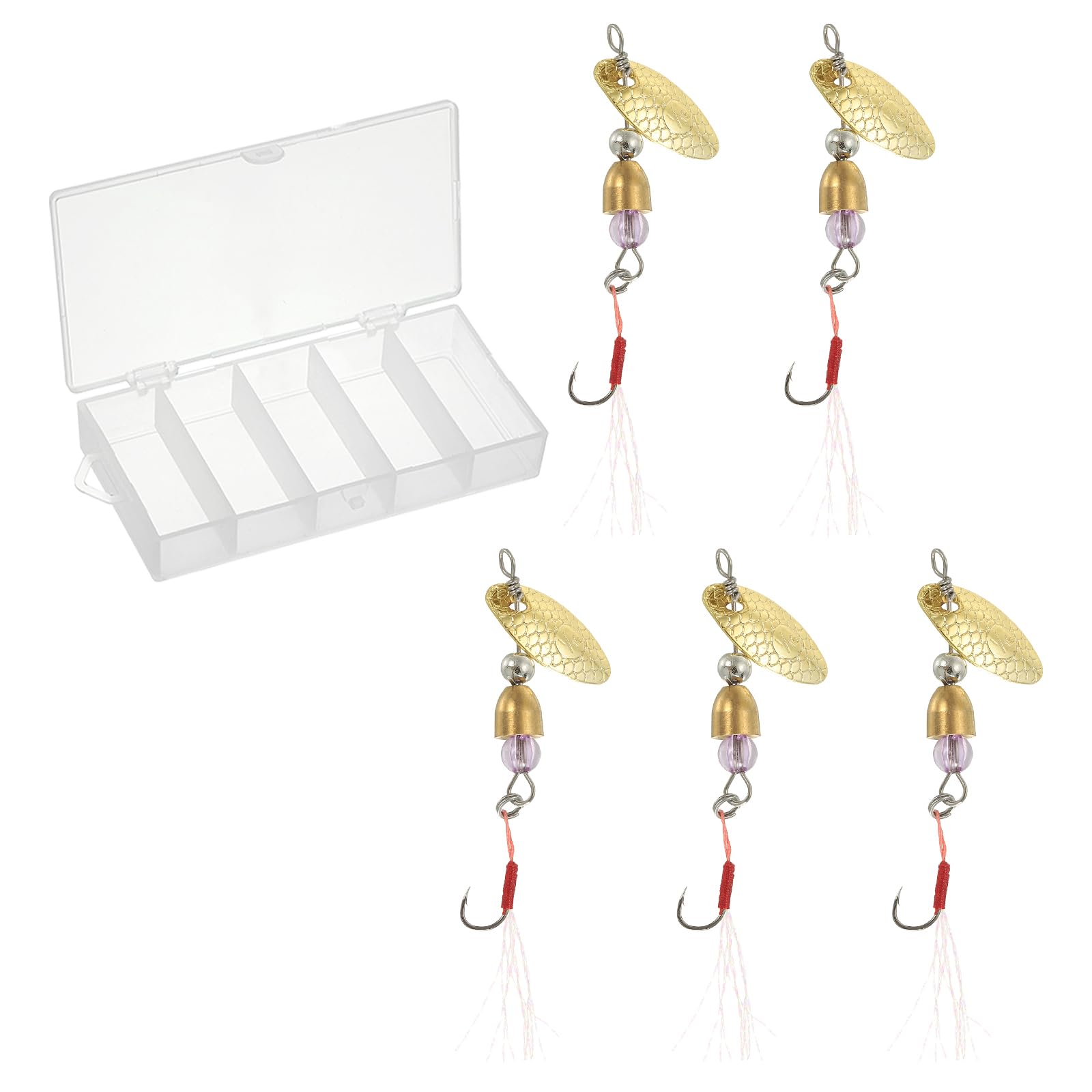 PATIKIL Fishing Lures Spinnerbait, 5 Pack Trout Lures Rooster Tail Fishing Lures Single Hook Trout Spinners 1/8 oz with Tackle Boxes for Freshwater Saltwater Fishing, Gold Tone