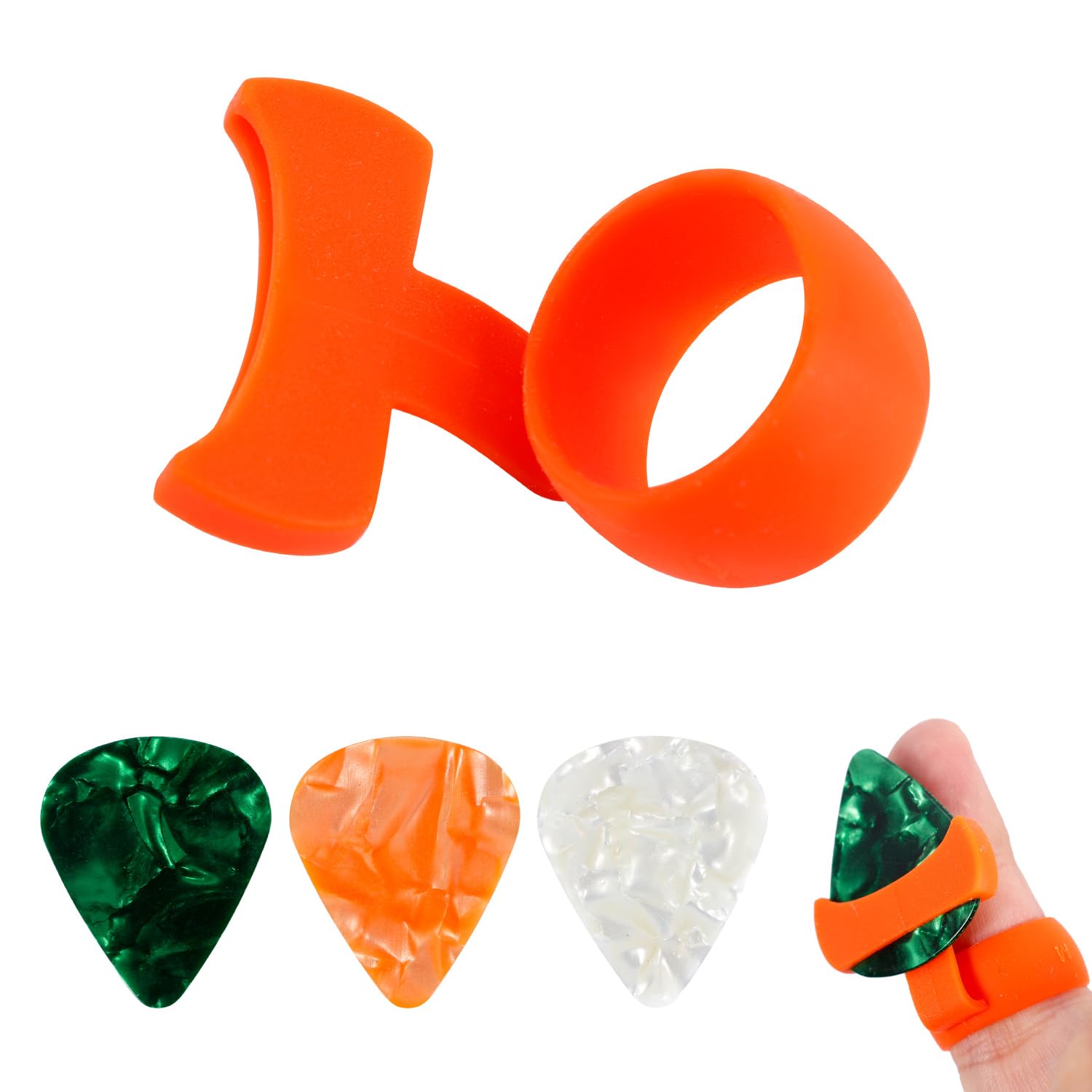 Silicone Guitar Pick Grips with 3pcs Guitar Picks, Ergonomic Guitar Finger Pick Holder Non-Slip Thumb Finger Protector for Acoustic Electric Guitar Bass Ukulele Kalimba (M)