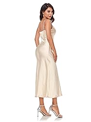 Women's Spaghetti Strap Midi Satin Silk Dresses