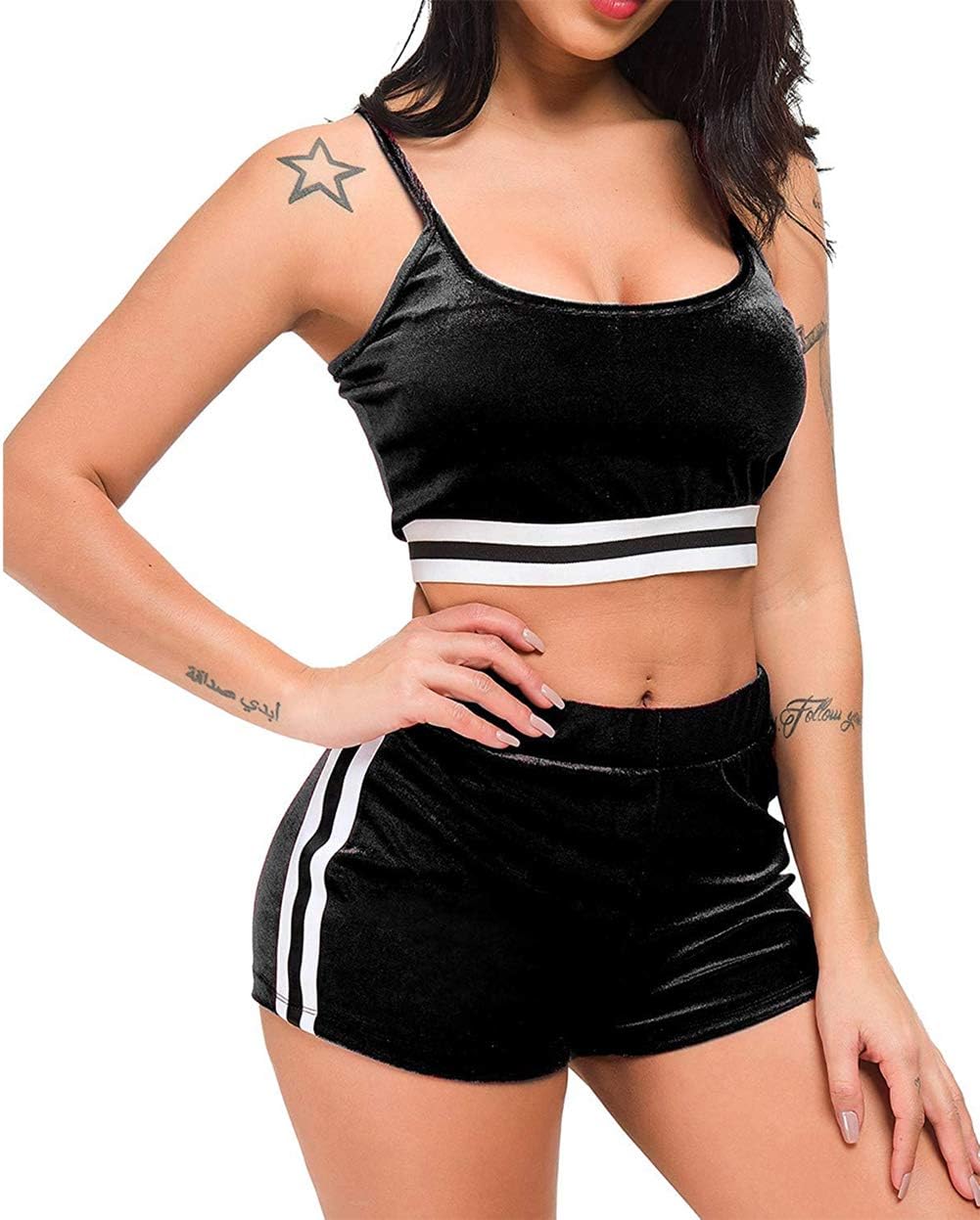 Women's Sexy Bodycon Sleeveless Tank Crop Top Shorts Pant Set Club 2 Piece Outfits Yoga Sports High Waist Tracksuit Set