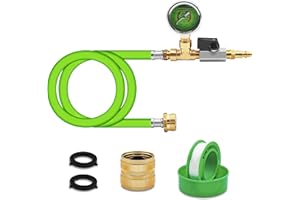 HFVSLFA RV Winterizing Kit with Pressure Gauge, 60inch RV Winterize Hose with 3/4" GHT Blow Out Fitting Adaptor & 1/4" Quick Connect Plug, Sprinkler Winterization for RV, Camper, Boat, Travel Trailer, Green