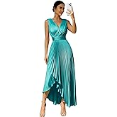 KIRGNT Satin Formal Wedding Guest Dress Pleated Midi Bridesmaid Dresses for Women