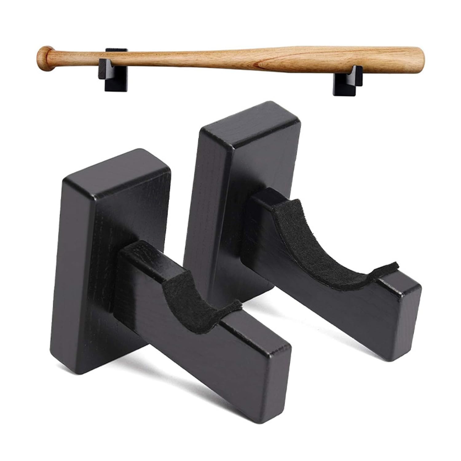 1 Pair Baseball Bat Holders, Wooden Baseball Bat Holder, Horizontal Baseball Bat Holder, Wall-Mounted Baseball Bat Holder, Baseball Bat Display Stand (Black)