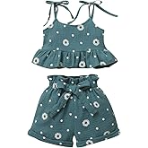 Jeinxcn Toddler Baby Girl Summer Clothes Daisy Floral Print Halter Ruffle Tank Tops Shorts Outfits set