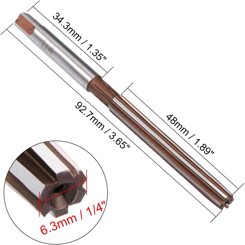 sourcing map Hand Reamer 1/4" High Speed Steel H7 6 Straight Flutes Hand Milling Cutter Tool Reaming Drill Bit for Metal - Image 3