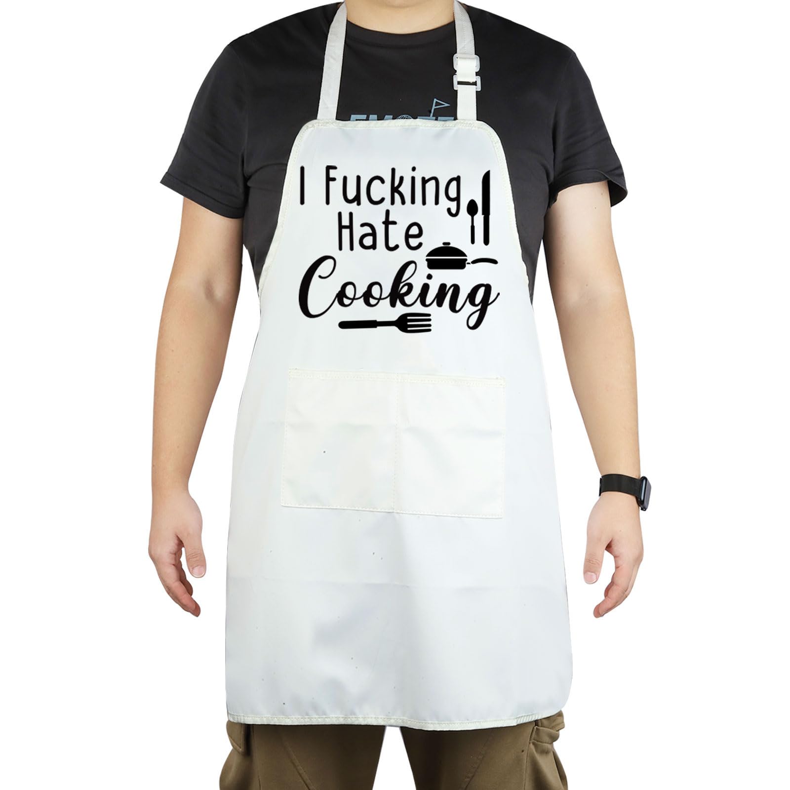CENWA I Fucking Hate Cooking Funny Cooking Chef Apron with Pockets BBQ Kitchen Work Aprons Baking Grilling Gift (Hate Cooking Apron EU)