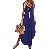 WIHOLL Summer Dresses for Women Spaghetti Strap Maxi Dress Scoop Neck Casual Boho Sundresses Beach Vacation Outfits Pockets