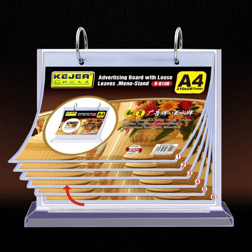 Supertool A4 PVC Table Display Stand (6 Sheets, 12 Pages) - Transparent, Eco-Friendly - Restaurant, Office, Event - 330*237*65mm