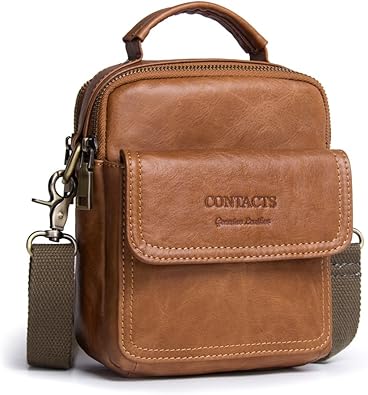 Amazon コンタクトズ Contacts メンズ 本革 メッセンジャーバッグ ボディバッグ斜め掛け 牛革かばん 小さい 縦型 ショルダーバッグ Brown 2 Contacts コンタクトズ ボディバッグ ワンショルダー
