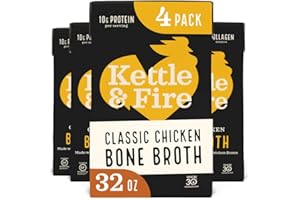 KETTLE & FIRE Kettle and Fire Classic Chicken Bone Broth | Keto, Paleo, and Whole 30 Approved | Gluten Free | High in Protein and Collagen | 4 Pack (32 Ounces)