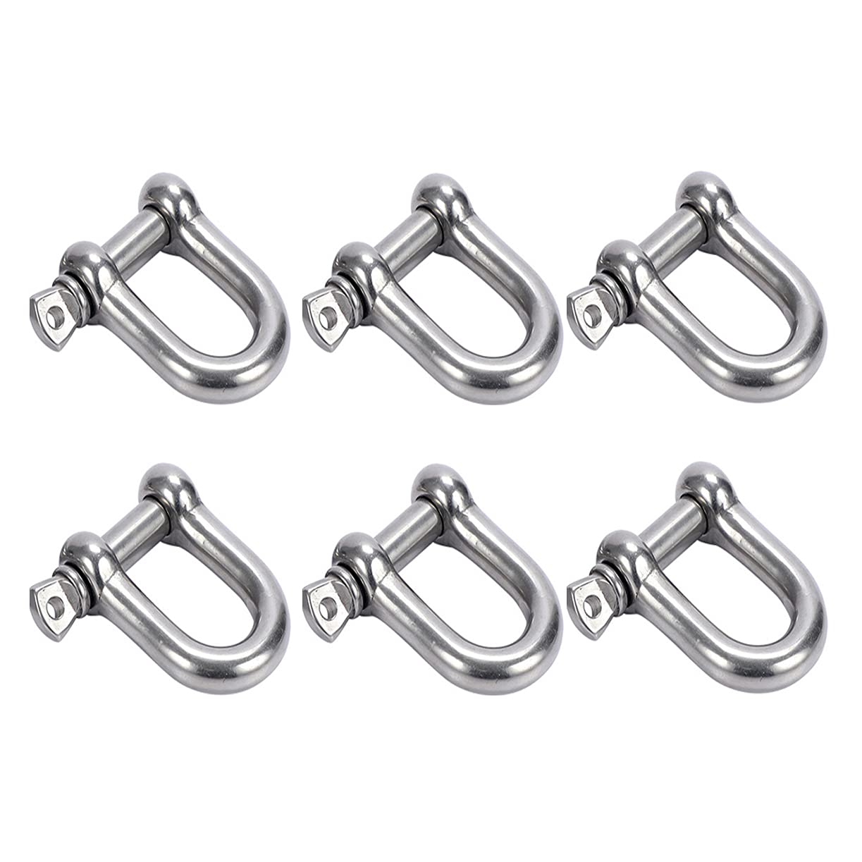 SyiXute 6 Pcs D Shackle,M6 D Ring Shackle Lock,Heavy-Duty 304 Stainless Steel D Ring for Towing,Lnstallation,Camping,Sports & Hiking Accessories