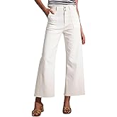 Allimy Womens High Rise Two Button Closure Cropped Jeans Wide Leg Front Slip Pockets Frayed Hem Denim Pant