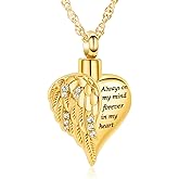 shajwo Cremation Jewelry Angel Wing Heart Urn Necklace for Ashes for Women Men Memorial Keepsake Human Pendant