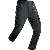 Men's Fleece Lined Hiking Cargo Pants,Winter Insulated Work Pants Mens Tactical Warming Trousers Snow Ski Safari(No Belt)