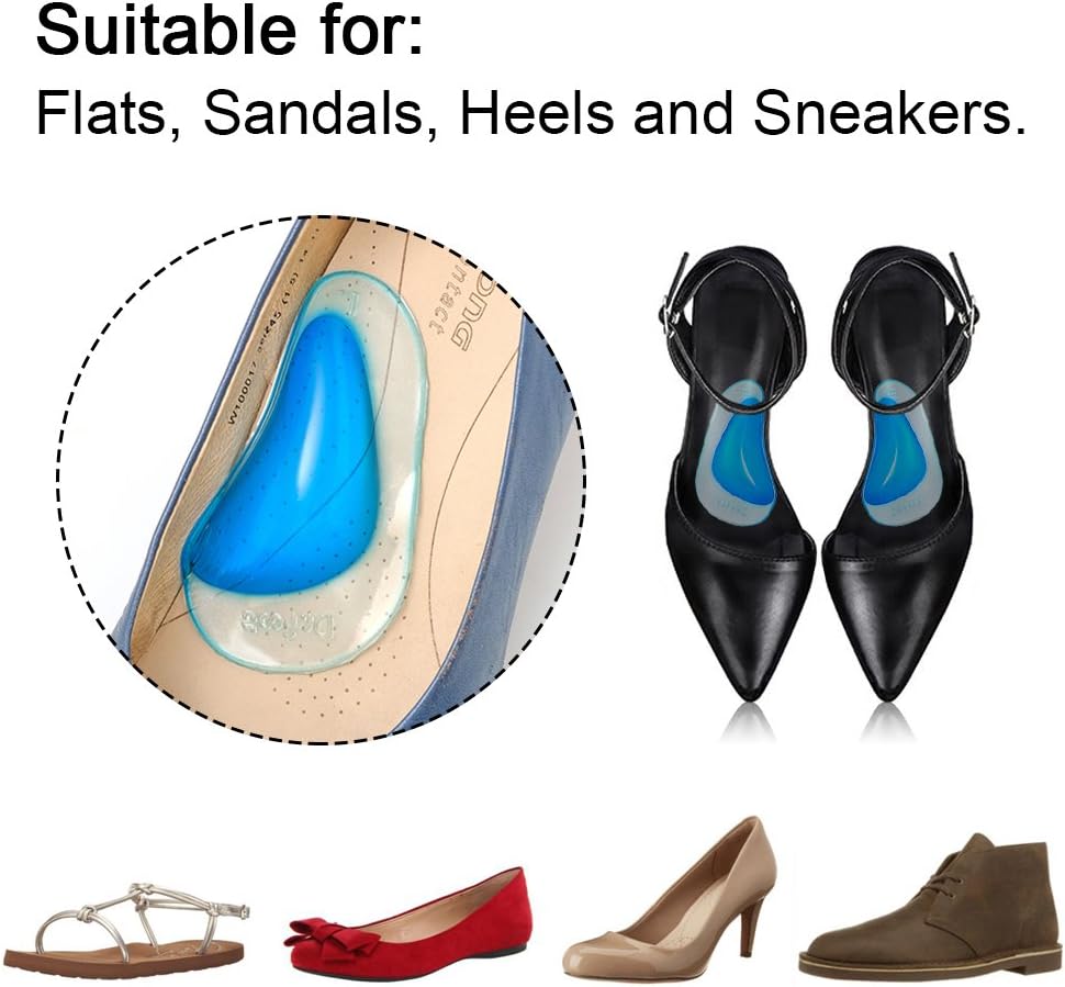 Dr. Foot's Arch Support Shoe Insoles for Flat Feet, Gel Arch Inserts for Plantar Fasciitis, Adhesive Arch Pad for Relieve Pressure and Feet Pain- 3 Pairs (Beige+Blue+ Clear): Health & Personal Care