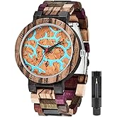 Tiong Brand Wooden Watches Mens with Handmade Colorful Bamboo Wood Watch Analog Date Quartz Wooden Watch for Men